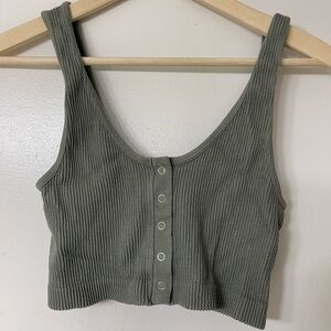 Aerie Ribbed Green Button Crop Top Bralette